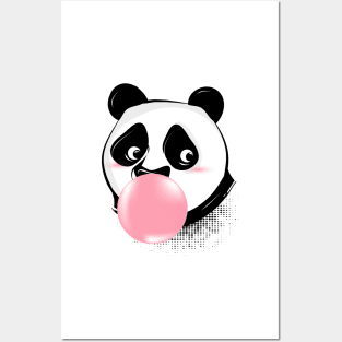 Panda makes bubble gum bubble with pink gum Posters and Art